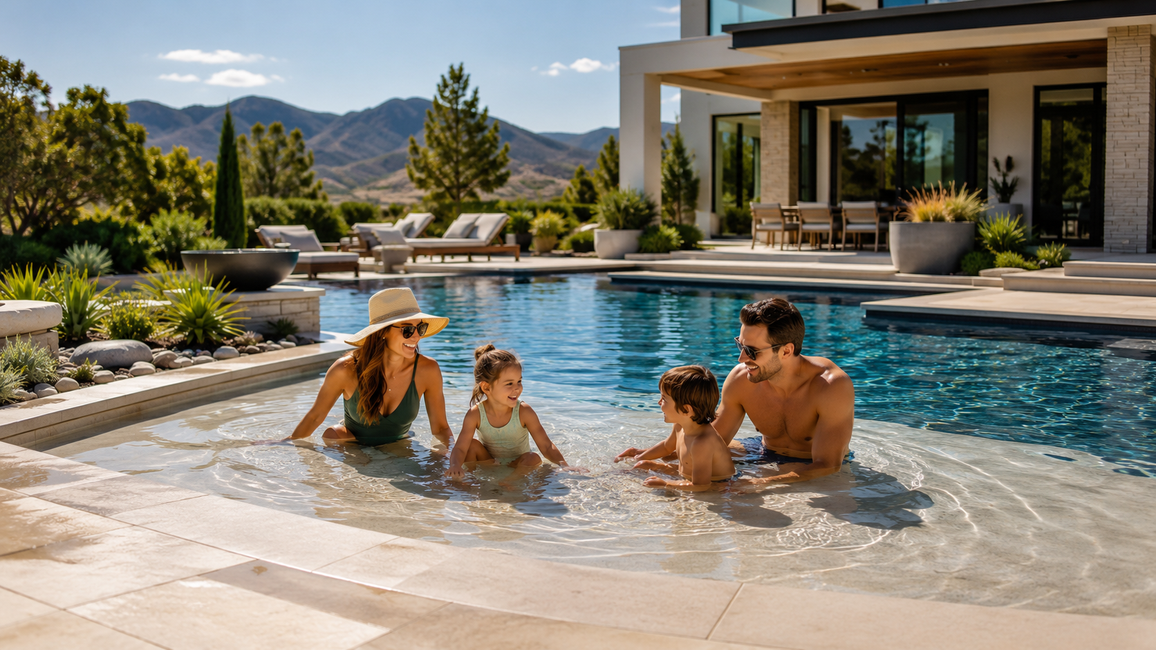 Family enjoying a heated pool
